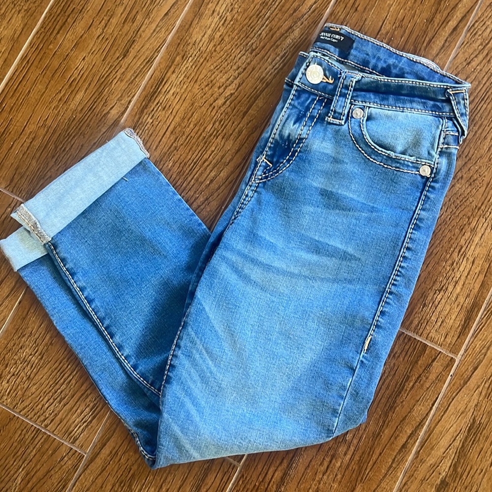 True Religion Jennie Curvy mid rise cuffed capri jeans size 26